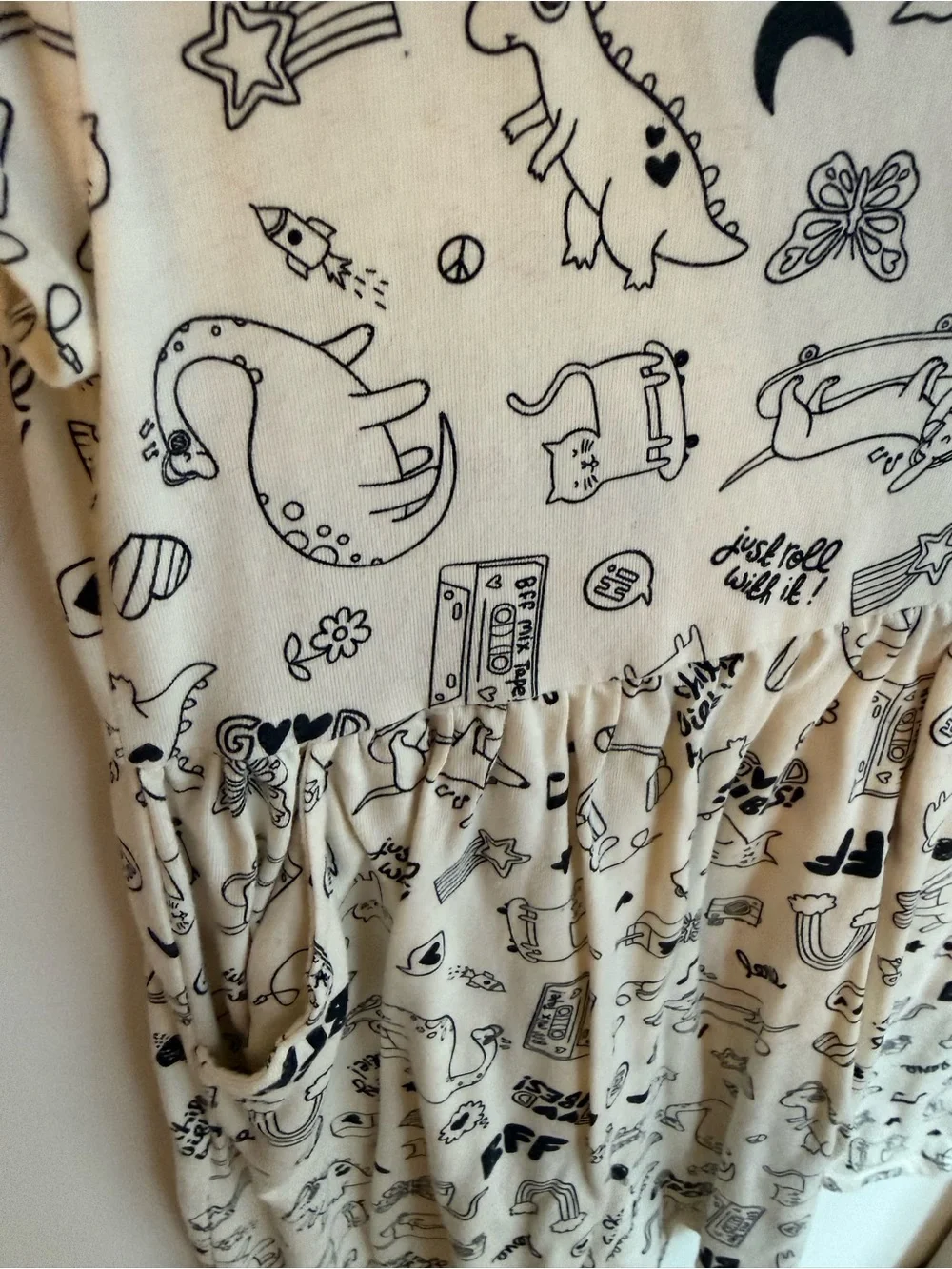 wonder nation Cream and Black Graphic Print Dress